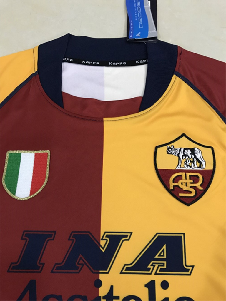 MAILLOT RETRO AS ROMA DOMICILE 2000 VERSION MANCHES LONGUES